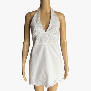 ZARA White Eyelet Cotton Halter Mini Dress S